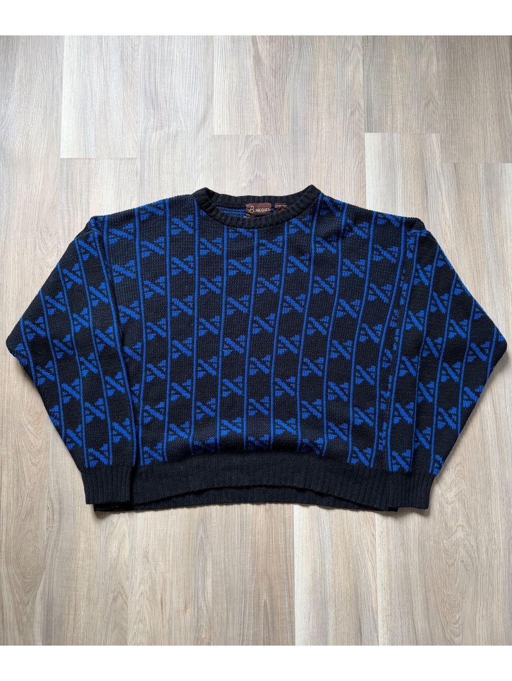 Vintage B Jacques Blue Geometric Knit Sweater